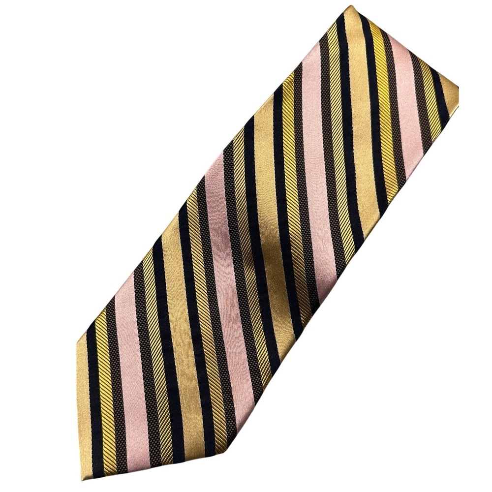 Zanetti Italian Silk Collection Men's Tie 100% Silk Pink/Gold/Black Stripes